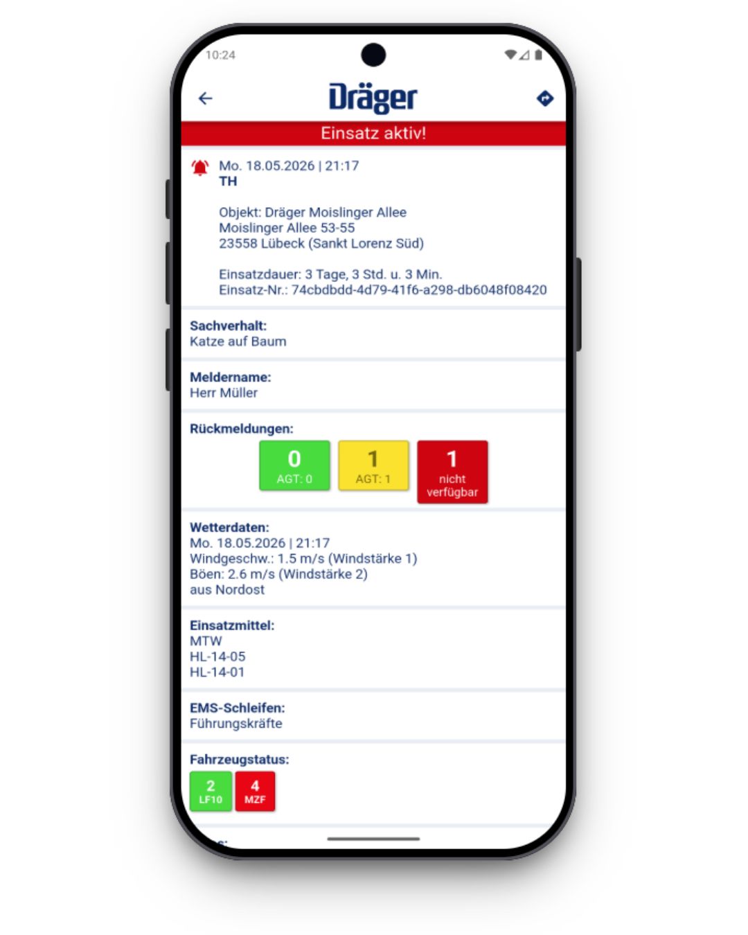 EMS Echtzeit Rückmeldung in der Dräger Cloud